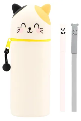 Productafbeelding van Pennenetui met kattenmotieven, zacht siliconen materiaal, dierenontwerp, geschikt voor pennen