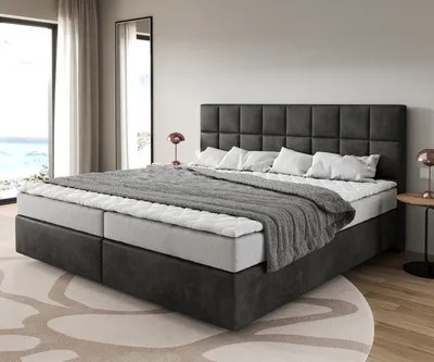 Produktbild von DELIFE Boxspringbett Dream-Fine Mikrofaser Anthrazit Vintage 200x200 cm Bonell-Matratze PolyurethanTopper