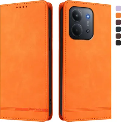 Produktbild von Hülle für Xiaomi Redmi 15C 5G/4G, Retro Kunstleder Ständer Klapphülle mit Kartenfächer und Magnetische Orange