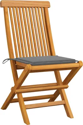 Produktbild von vidaXL Gartenstühle mit Grauen Kissen 4 Stk. Teak Massivholz