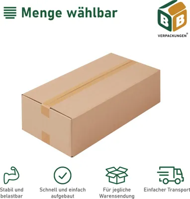 Produktbild von 200 x Faltkarton (590 x 290 x 140 mm) stabil 1-wellig Versandkarton Päckchen DHL Hermes Schachtel Box Paket braun BB-Verpackungen