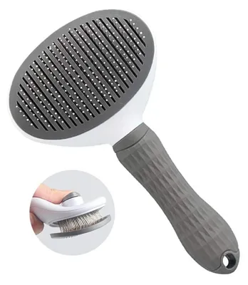 Image de Brosse pour animaux de compagnie, idéale pour chiens et chats, avec système de nettoyage à un bouton | Acier inoxydable | Poignée ergonomique