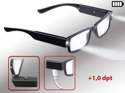 Image de Lunettes de lecture à LED - Avec batterie - Dioptrie +1,0