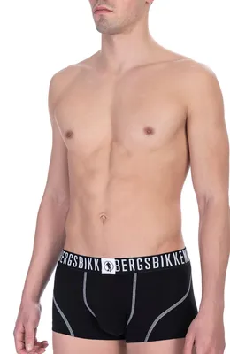 Immagine prodotto di Pacco da due boxer da uomo, marca Bikkembergs, in cotone ed Spandex, colore bianco e nero