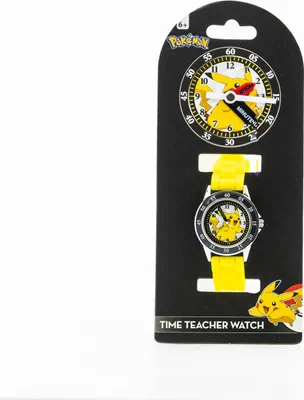 Produktbild von Accutime Kinderuhr Pokémon Pikachu, Analoge Armbanduhr mit beschrifteten Zeigern zum Lernen der Uhr, Weiches Acryl-Armba