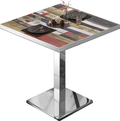 Produktbild von BM | Bistrotisch | B:T:H 80 x 80 x 75 cm | Vintage Bunt / Edelstahl | Quadratisch | Edelstahl Rand | Bistro Tisch Esstisch