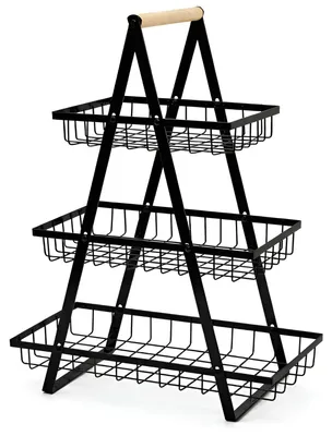 Produktbild von WELLHAUS 3-Etagen Obst Etagere aus Kohlenstoffstahl – Abnehmbarer Obstkorb für Obst, Gemüse & Snacks, Schwarz