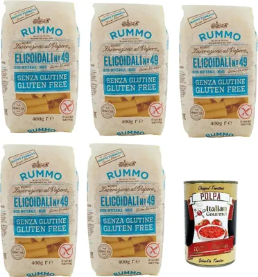 Produktbild von Rummo Pasta Elicoidali n. 49 senza Glutine, gluten free, 100% italienische Pasta nudeln glutenfrei 5x 400g + Italian Gourmet polpa 400g