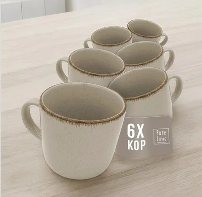 Produktbild von Tischservice für 6 Personen - 6 rustikale Becher aus Keramik für den Geschirrspüler - moderner Design für Kaffee und Tee - handgefertigte Keramik Pure Living in Beige