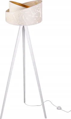 Image de Lampadaire Sur Pied Avec Trépied En Bois Et Abat-Jour À Motifs