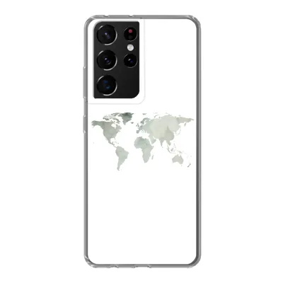 Produktbild von MuchoWow® Handyhülle Schutzhülle Hülle für Samsung Galaxy S21 Ultra Weltkarte - Grün - Grau Silikon Softcase Handy Hülle - Mobiltelefon