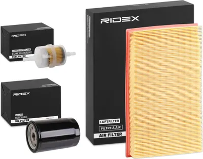 Produktbild von RIDEX Filterset Inspektionspaket Filtersatz für VW GOLF II (19E, 1G1) GOLF I Cabriolet (155) PASSAT Variant (3A5, 35I) PASSAT (3A2, 35I) Jetta II