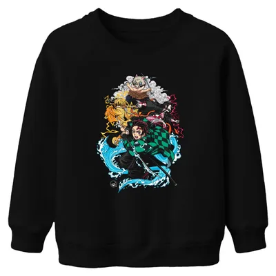 Produktbild von Kimetsu no Yaiba Tanjiro Nezuko Zenitsu Inosuke Anime Kinder Sweatshirt Pullover, Schwarz, 140