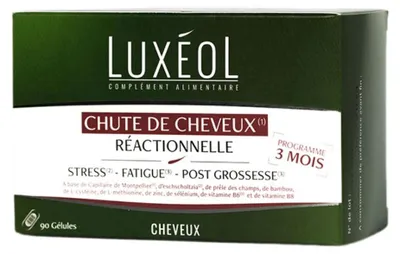 Image de Compléments alimentaires, Luxeol, chute de cheveux réactive, combat la perte de cheveux temporaire causée par des facteurs tels que le stress et la fatigue, 90 capsules