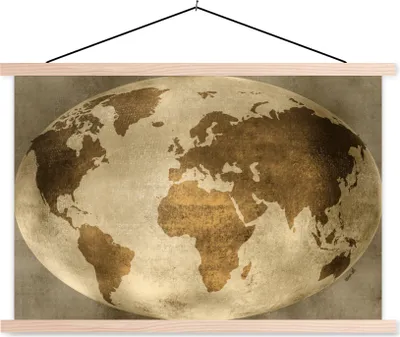 Produktbild von MuchoWow® Textilposter Weltkarte - Globus - Vintage 120x80 cm mit holzfarbenen Rahmen - Aufhängeset