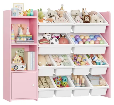 Obrázek produktu pro Úložný systém na hračky, design vhodný pro děti, odnímatelné úložné boxy, růžová