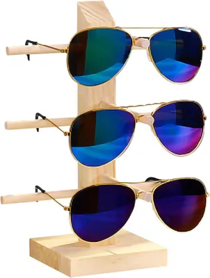 Productafbeelding van Houten brilhouder voor 3 brillen, met antislipgroeven, geschikt als organizer voor thuisgebruik en voor opticiens