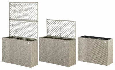 Produktbild von Rattan-Rankgitter-Pflanzkasten mit herausnehmbaren Töpfen, cremefarben, 83 x 30,5 x 146 cm