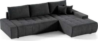 Produktbild von Ecksofa Sofa mit Schlaffunktion VOGAR Stoff Aston Schwarz Ottomane Rechts