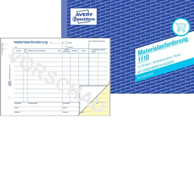 Produktbild von Avery Zweckform 1110, Materialanforderung, A5, mit Blaupapier, 2x50 Blatt