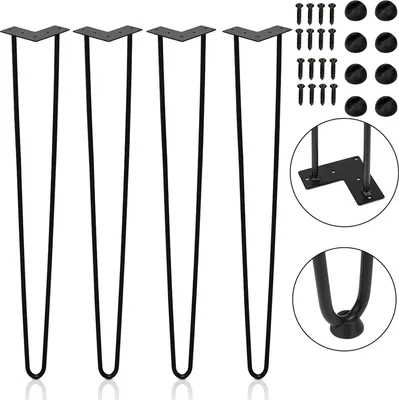 Immagine prodotto di VINGO 4x gambe a forcina gambe del tavolo telaio del tavolo gambe del tavolo in metallo gambe a forcina gambe del mobile gambe del tavolo corridori gambe a forcina nero 2 aste, per la scrivania, tavolo da pranzo 61cm