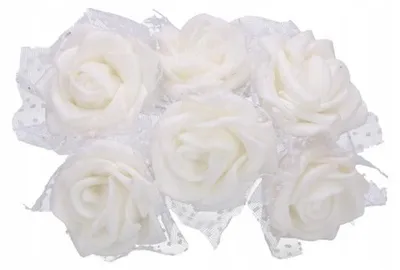 Produktbild von Emized Schaumstoffrosen weiße Rosen mit Tüll 6 Stück
