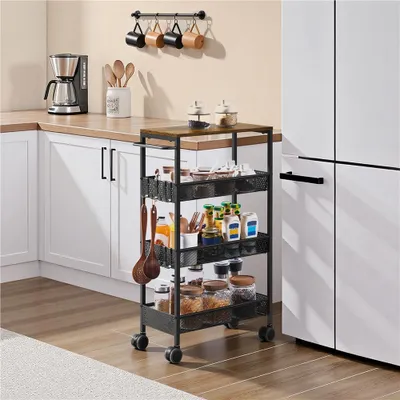 Produktbild von Yaheetech Rollwagen Küchenwagen, Nischenregal auf Rollen, 22 cm schmal, mit 4 Ebenen, Servierwagen, für kleine Küchen & Räume, Schwarz