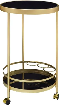 Produktbild von Design Servierwagen Gold Rund Ø 45cm 2 Ebenen, Beistelltisch auf Rollen mit Glasplatte Schwarz Speisewagen, Küchenwagen, Teewagen