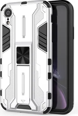 Produktbild von iPhone XR Hülle, Dual Layer PC TPU Bumper Stoßfest Ständer Schutzhülle für iPhone XR Silber