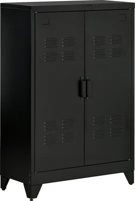 Produktbild von Sideboard Aktenschrank Mit Lamellentüren, Lagerschrank Mit Einlegeböden, Schwarz, 75 X 33 X 110 Cm