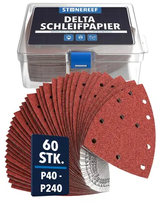 Produktbild von Schleifpapier Dreieckschleifer 60 tlg 105x152 mm Klett P40-P240 Set 60 Blatt in sechs Körnungen von P40 bis P240 - grob abtragen bis fein finishen