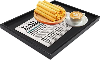 Produktbild von Teetablett Holz Schwarz Rechteck Form Massivholz Kaffee - Snack Essen - Mahlzeiten Platte 40 X 30 Cm - Dekorativ - Küchenaccessoire
