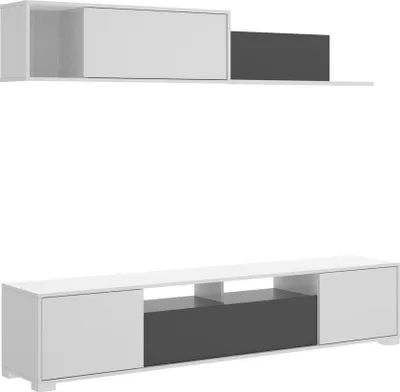 Immagine prodotto di Dmora Parete Attrezzata Abbete 41x200x180h cm Bianco Lucido, Modulabile Apertura Battente e a Ribalta