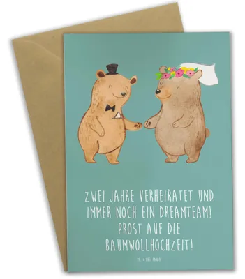 Produktbild von Mr. & Mrs. Panda babykarte 2. Hochzeitstag Baumwollhochzeit - Meeresbrise - Geschenk, Zusammenhalt, feiern, Geschenke, Heiraten, einladungskarten, genesungskarte, Heirat