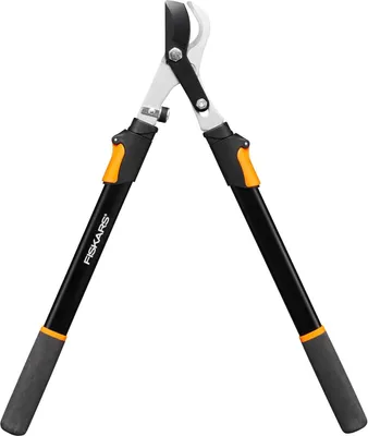 A pair of Fiskars bypass loppers against a white background.