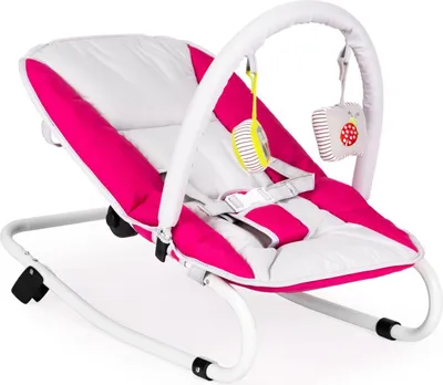Imagen del producto de Silla mecedora para bebés, plegable, con juguete, color blanco y rosa