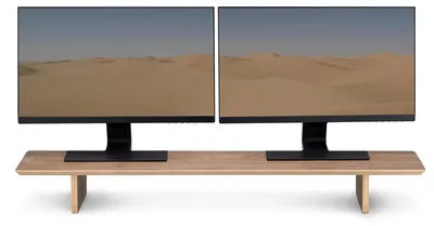 Produktbild von Navaris Doppel Monitorständer aus Holz - TV Ständer - Bildschirm Erhöhung - Laptop Monitor Stand - Tisch Aufsatz aus Walnussholz - große Halterung in