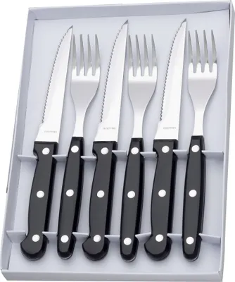 Produktbild von Neustanlo | Steakmesser Set | 6 Stück | Edelstahlklinge mit Wellenschliff | robuste Kunststoffgriffe | klassisch schwarz | perfekt als Menümesser & Buttermesser