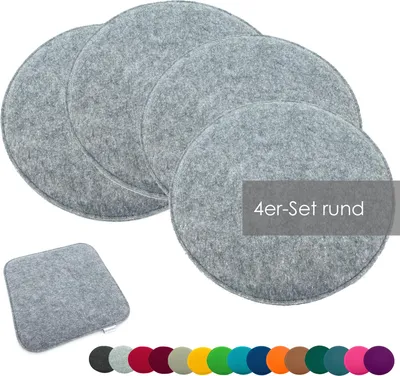 Produktbild von heimtexland ® Sitzkissen Set Filz Stuhlkissen Stuhlauflage Filzkissen Stuhl Polster Kissen Typ631 4er Set 35 cm Rund Hellgrau