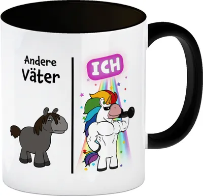 Produktbild von Andere Väter - ICH Kaffeebecher in schwarz zum Vatertag mit coolem Einhorn