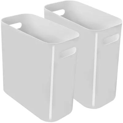 Image de Poubelles étroites de 10 litres, lot de 2, en plastique, avec poignées, de couleur grise, pour bureau