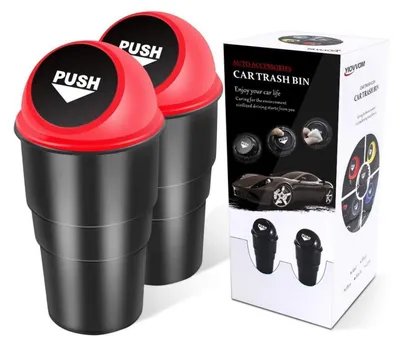 Obrázek produktu pro Automatický odpadkový koš s víkem do držáku nápojů, mini odpadkový koš do auta, kanceláře nebo domů, červený, 2 kusy