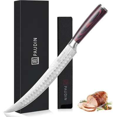 Obrázek produktu pro Nůž na maso, 25 cm, řeznický nůž, kuchyňský nůž, nůž na porcování, nerezová ocel, dřevěná rukojeť