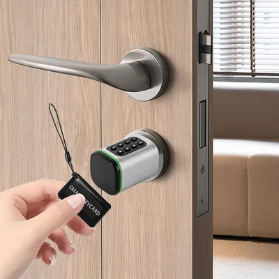 Image de Serrure électronique de porte, code serrure électronique de porte d'entrée pour maison intelligente avec interface d'urgence, argent