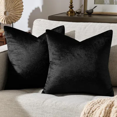 Image de Housse de coussin - 50 x 50 cm - Velours - Avec fermeture éclair - Noir