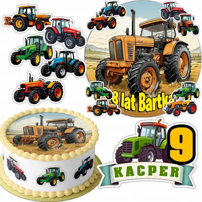 Produktbild von Zestaw Opłatek Na Tort 20Cm + 16 Postaci - Traktor Ciągnik + Imię 15Cm 18Cm
