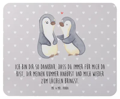Produktbild von Mr. & Mrs. Panda Mousepad Pinguine trösten - Grau Pastell - Geschenk, Liebesbeweis, für Partner, mousematte, Freundin, Mauspad, Frauen, Hochzeitstag, Valentinstag, pc