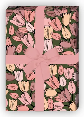 Produktbild von Klassisches Frühlings Geschenkpapier mit Tulpen, rosa - G10133, 32 x 48cm
