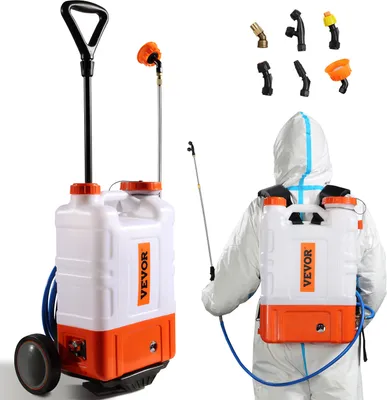 Obrázek produktu pro Zádový postřikovač VEVOR s vozíkem, nastavitelný tlak 0-94 PSI, 15litrová nádrž na kolečkách, s 8 tryskami, 2 tyčinkami, širokým víkem pro zahradničení, pletí, postřikování, čištění