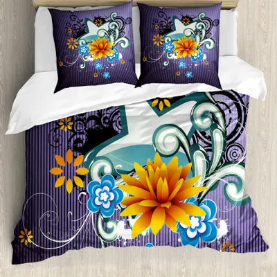 Produktbild von ABAKUHAUS Modern Bettbezug, Sterne Blumen-Strudel, Milbensicher Allergiker geeignet mit Kissenbezügen, 155 cm x 220 cm - 80 x 80 cm, Mehrfarbig